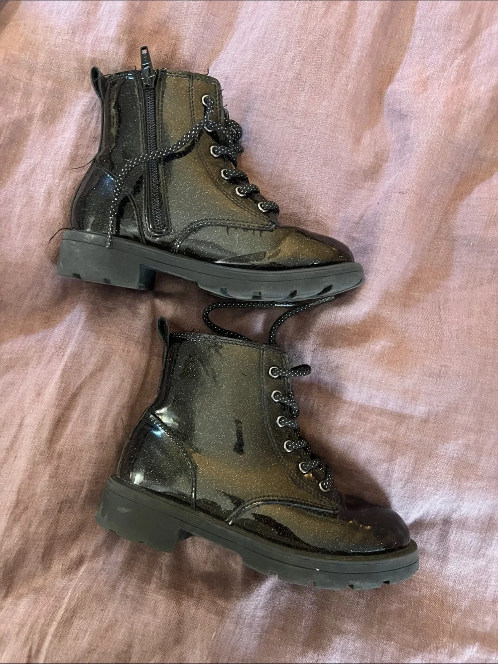 Old Navy Black Glitter Girls' Lace-Up Combat Boots
